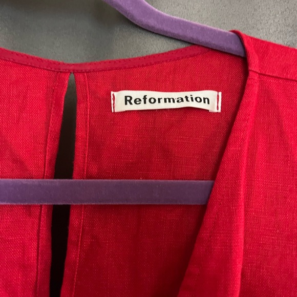 Reformation red linen wrap mini dress - Picture 3 of 6